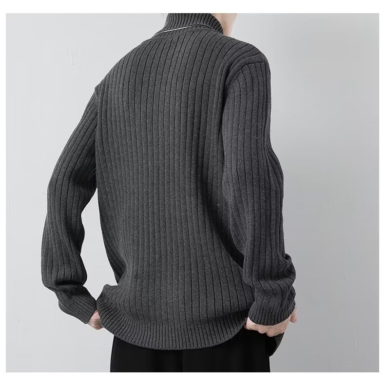 boy Tuleneck For Men Autumn Winter Simple Solid Color Trendy Brand Knitted Slim Fit Warm Turn-down Collar Sweater Base_voghion.com