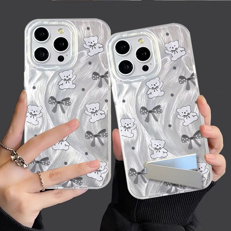 TechGlobe Suitable For 17 Butterfly Bear 16 Feather Gauze Phone Case Cute IPhone 15 Plus Protective Cover 14 Pro Max_voghion.com