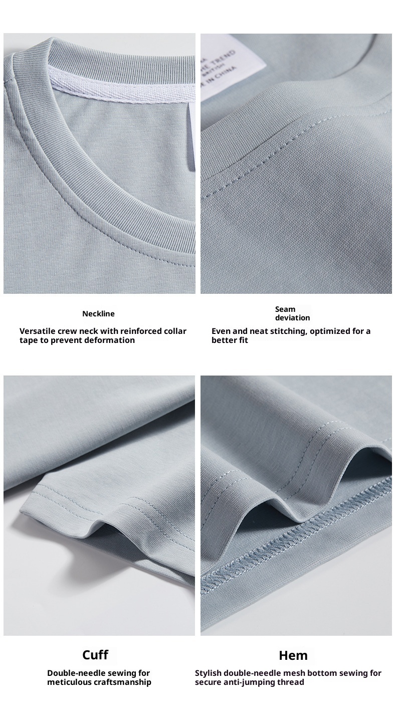 Maglietta base da uomo in cotone di seta ghiaccio fresco, manica corta, estiva, bianca, tinta unita, mercerizzata_voghion.com