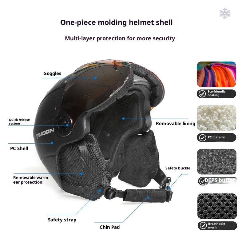 001 Moon Cross-Border E-Commerce Sicherheit mit Skibrille, einteiliger, geformter Unisex-Skihelm_voghion.com