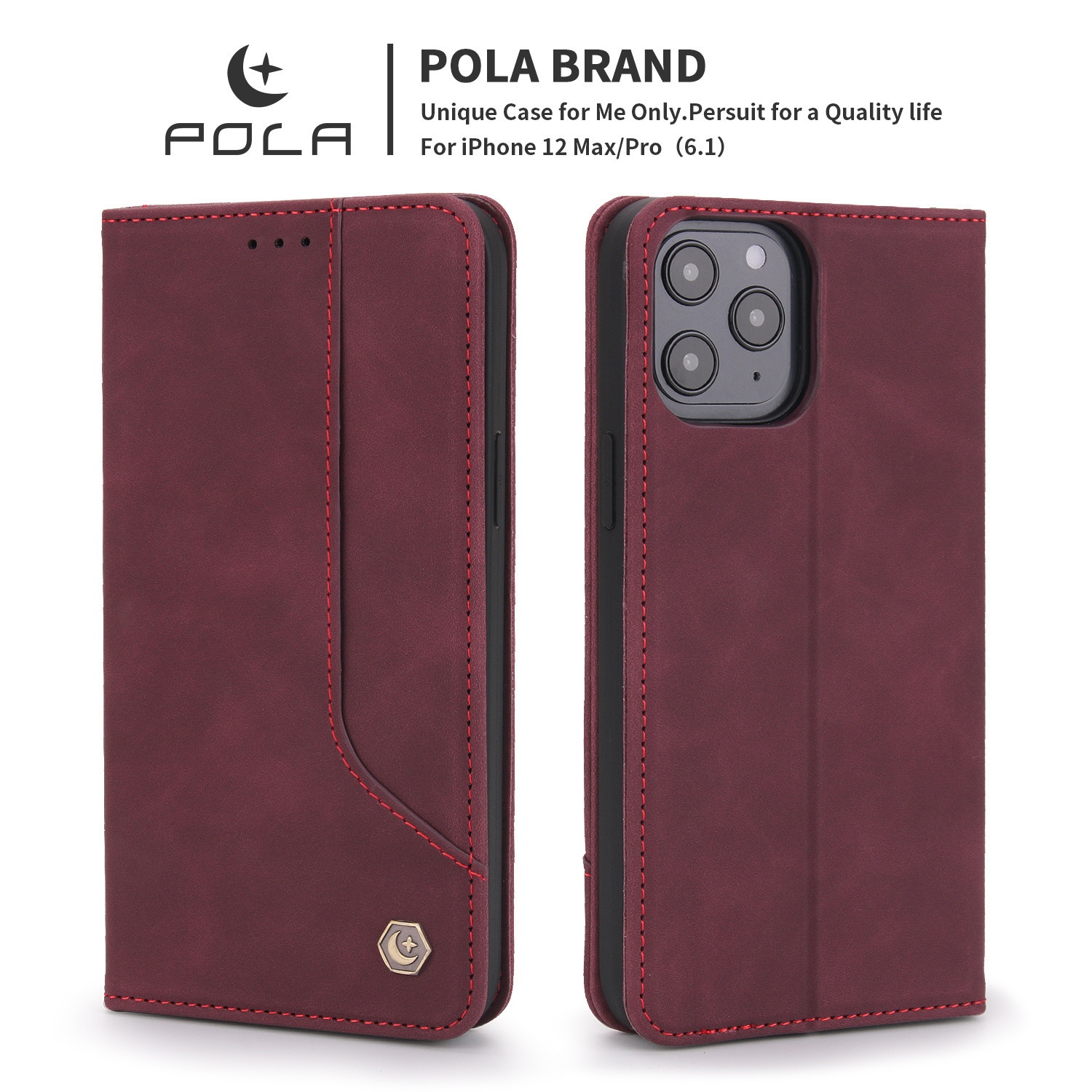 Custodia a portafoglio in pelle con slot per schede NFC e flip cover in PU con effetto pelle al tatto, adatta per iPhone 12 P40_voghion.com