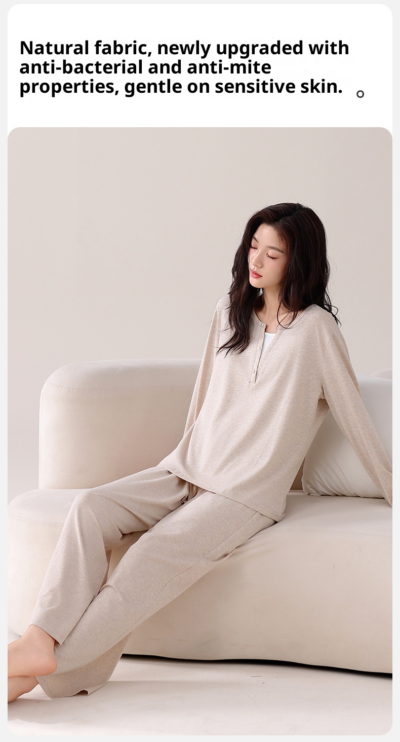 ChicShe 2025 New Women's Pajamas With Chest Pads Modal Cotton Long Sleeve Spring And Autumn Simple Homewear Set_voghion.com