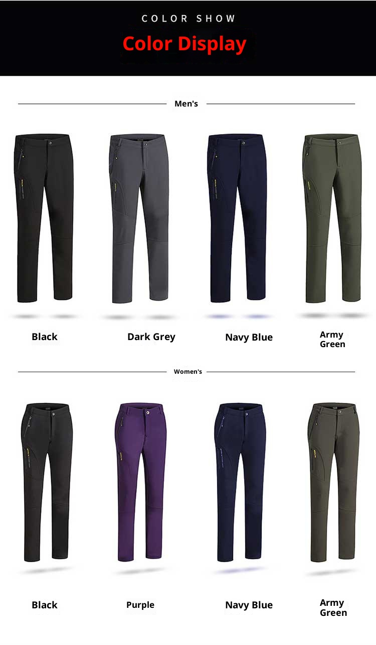 001 Soft Shell Softshell Men Women Fleece-Lined Ski Thickened Warm Outdoor Fleece Hiking Pants_voghion.com
