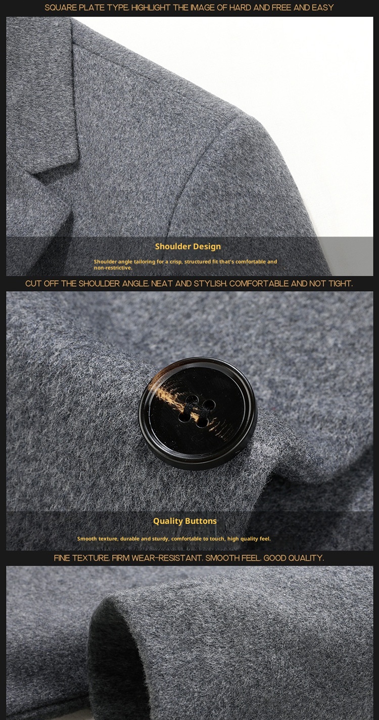 jongen Enkelzijdige kasjmierjas Herfst Winter Effen Kleur Korte Wollen Jas Herenpak Veelzijdig_voghion.com