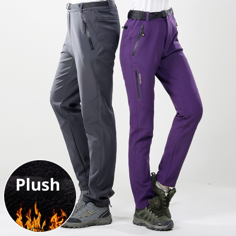 001 Winter Fleece-Lined For Men Women, Windproof And Waterproof, Hiking Pants, Couples' Warm Softshell Pants_voghion.com