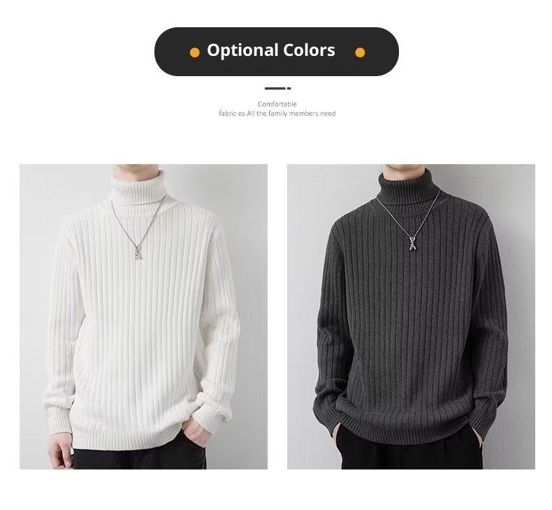 boy Tuleneck For Men Autumn Winter Simple Solid Color Trendy Brand Knitted Slim Fit Warm Turn-down Collar Sweater Base_voghion.com