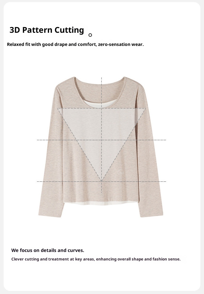 ChicShe Women's Pajamas Wih Ches Pads, Spring And Auumn Modal Thin Long Sleeve New Casual Two-Piece Pullover Homewear_voghion.com