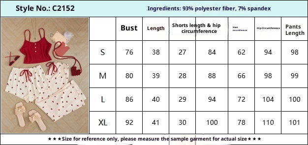 ChicShe Cross-Border Heart Strap Three-Piece Homewear Ribbed Print Casual Foreign Trade European American Style Women's Pajamas_voghion.com