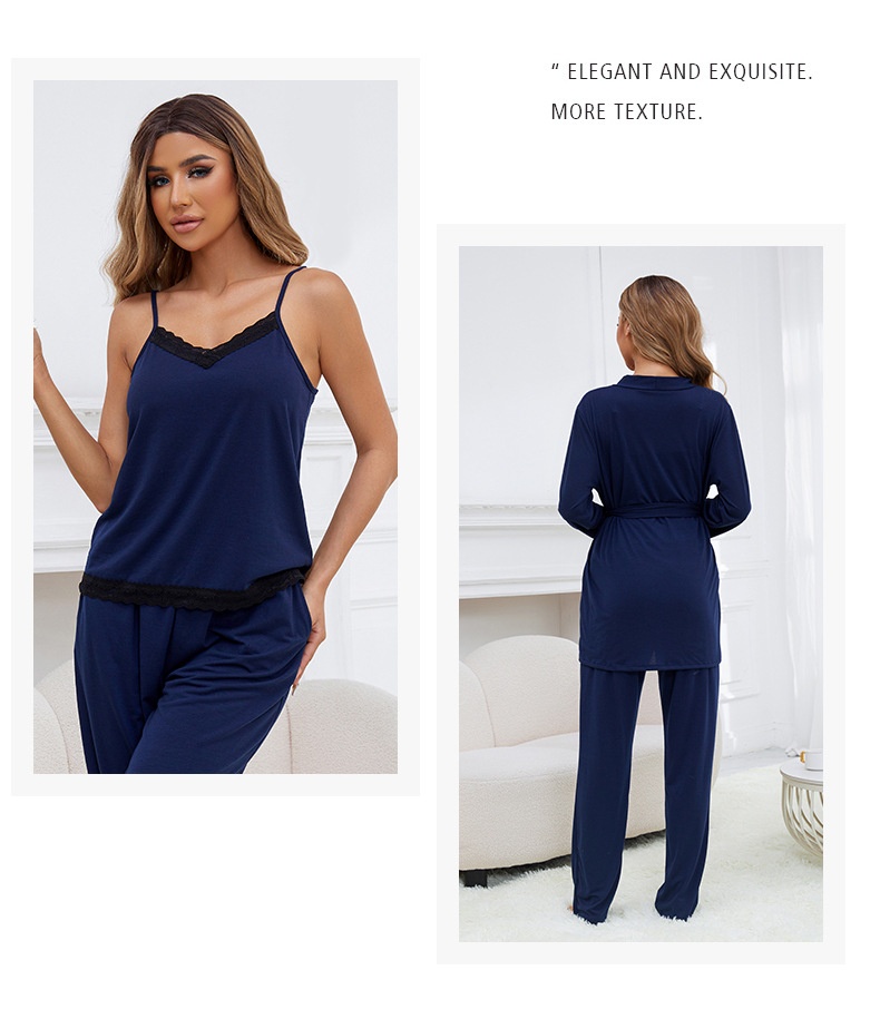 ChicShe Exclusive Cross-Border Women's Cotton Camisole Nightgown Three-Piece Set Homewear European And American Style_voghion.com