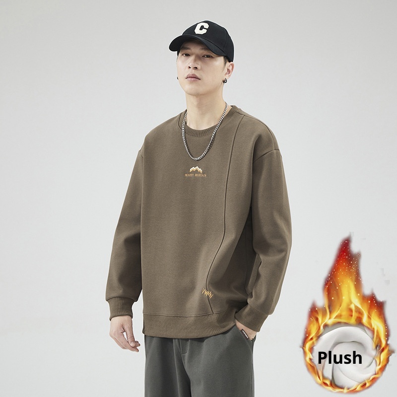 Felpa invernale imbottita con fodera in pile Anyang per uomo 2024, nuovo strato di base con scollo rotondo, calda e casual da uomo_voghion.com