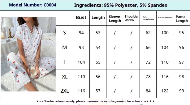 ChicShe Europäische und amerikanische grenzüberschreitende, heiß begehrte Damen-Homewear mit Kirschmuster, wasserlöslicher Stickerei, Kurzarm und langem Ärmel_voghion.com