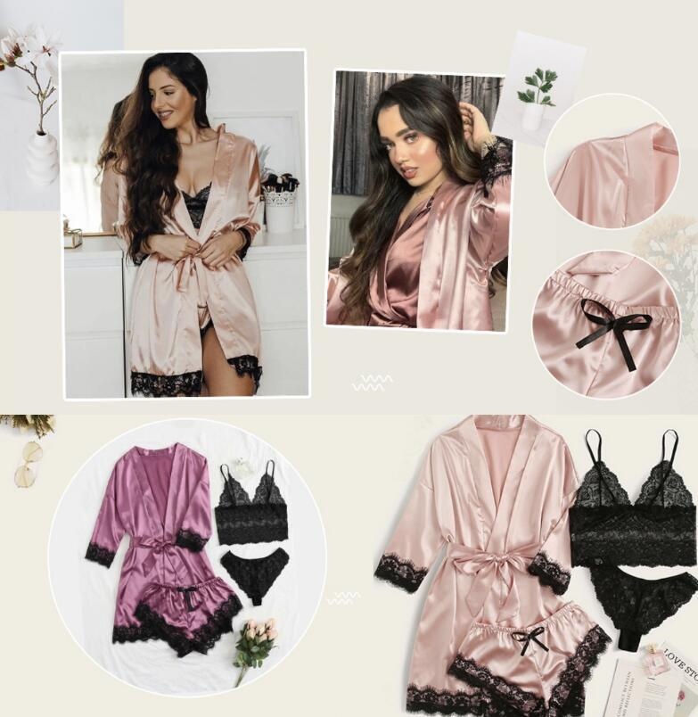 ChicShe European And American Sexy Lingerie Cross-Border Trade Women's Pajamas Four-Piece Plus Size Nightgown Camisole Set_voghion.com