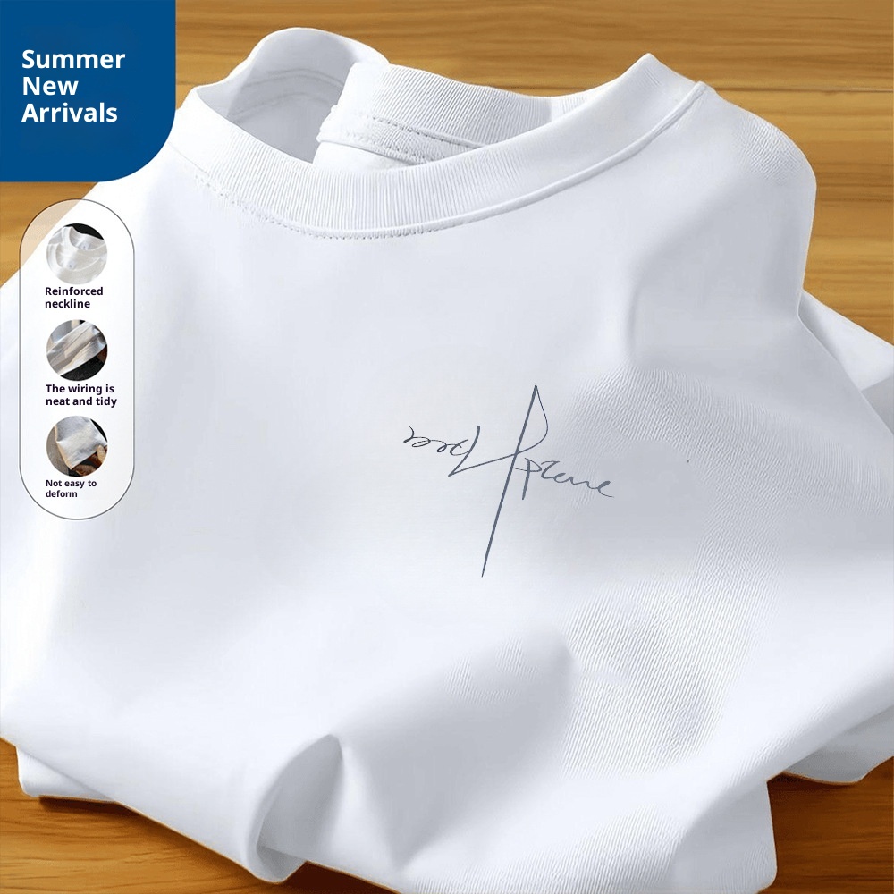 Maglietta casual da uomo in cotone, corta, stile americano, con stampa, a maniche corte, strato di base, girocollo, vestibilità ampia_voghion.com