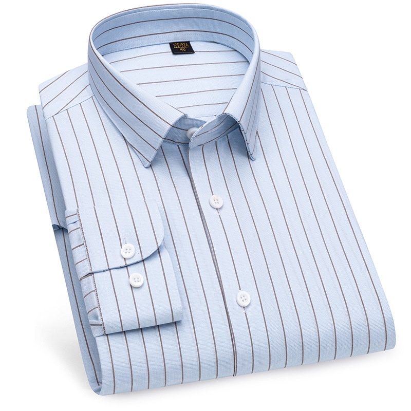 ForMen DP Bügelfreies, leichtes und hochwertiges Business-Casual-Hemd aus Maulbeerseide mit blauen Streifen, 200 Fäden pro Zoll._voghion.com