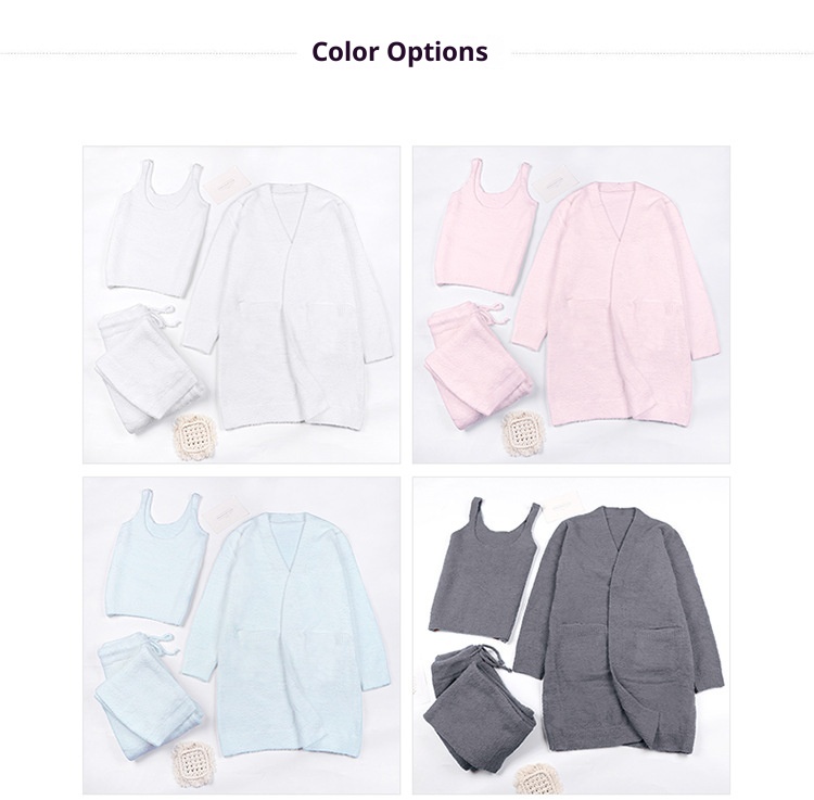 ChicShe Soft Fluffy Women's Pajamas Autumn Winter Three-Piece Set Thickened Cardigan Knitted Home Wear European And American_voghion.com