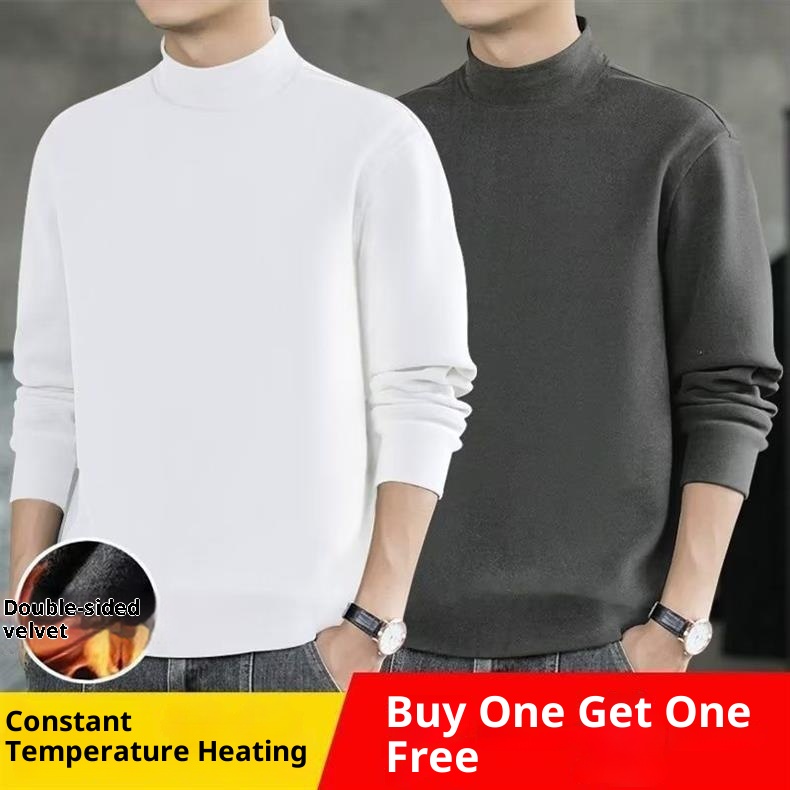 Thermofleece-Sweatshirt für Jungen, Herbst 2024, halbhoher Kragen, lockeres Langarmshirt, wärmendes Basic-Shirt, Herren-Jugendtrend_voghion.com