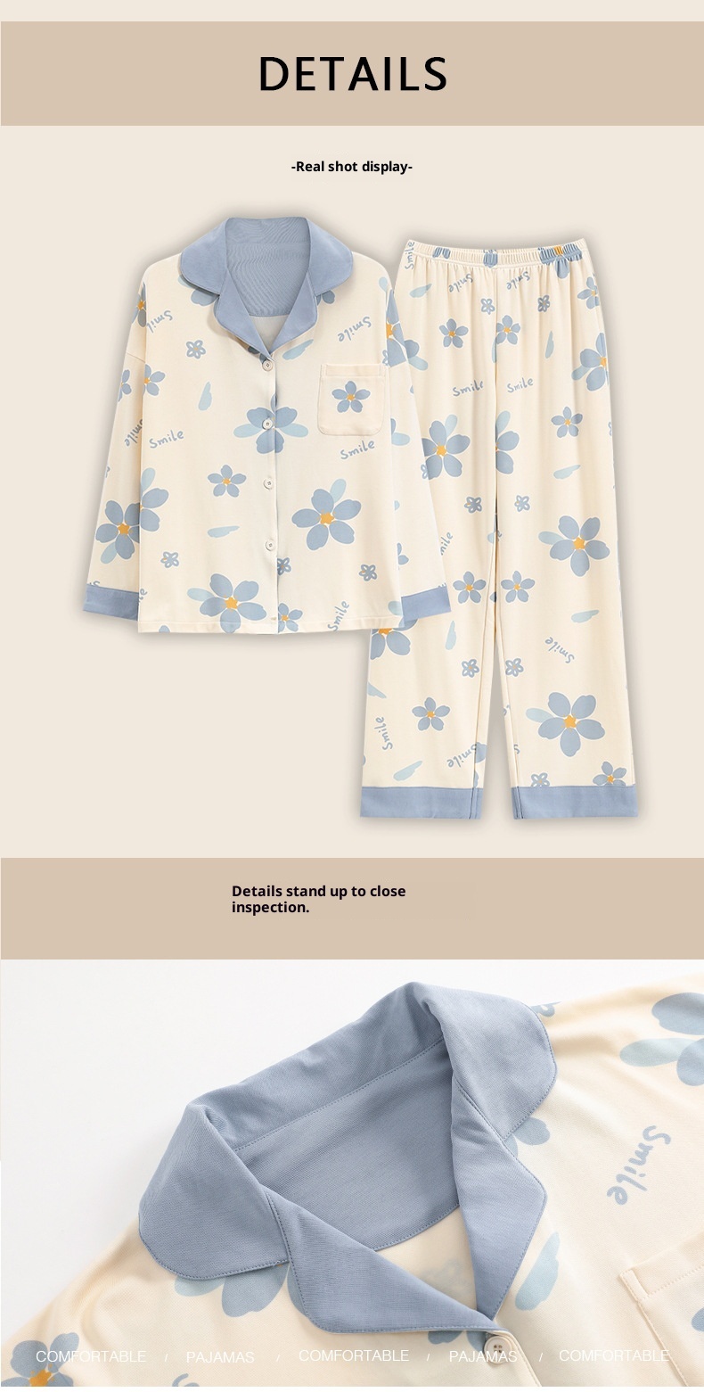 Pigiama ChicShe 100% cotone, primavera e autunno, cardigan a maniche lunghe, caldo abbigliamento da casa, comodo, morbido, vestibilità ampia, da donna._voghion.com