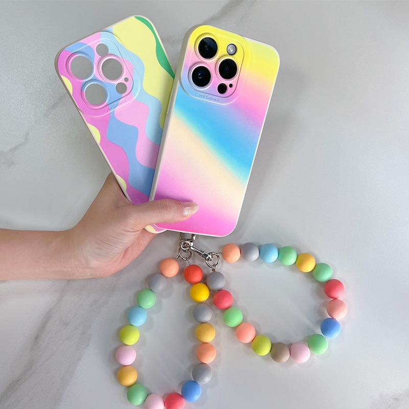 TechGlobe Hanging 16 Rainbow Strap 15 Pro Chain 14 Custodia morbida compatibile con iPhone 13_voghion.com