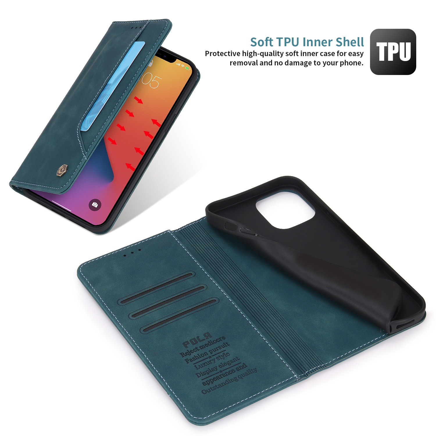 Custodia a portafoglio in pelle con slot per schede NFC e flip cover in PU con effetto pelle al tatto, adatta per iPhone 12 P40_voghion.com