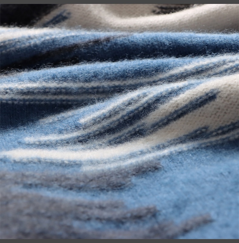 boy Boy Boy 100% Pure Wool Sweater For Men, Round Neck, Color Block Gradient, Thickened, Loose Fit, Business Casual Cashmere Knitted_voghion.com