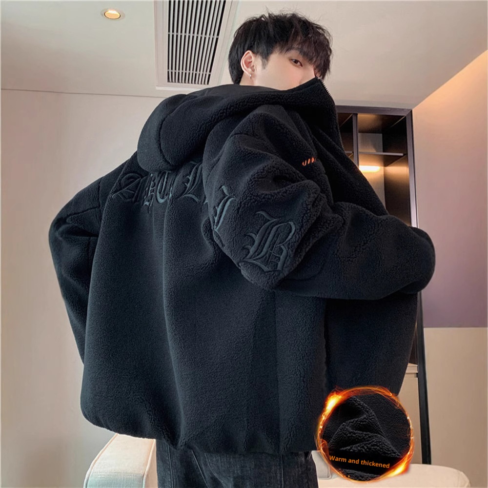 boy Lamb Wool Plush For Men, Autumn 2024 New Style, Particle Fleece Winter Coat, Trendy Brand, Fleece-Lined And Thickened_voghion.com