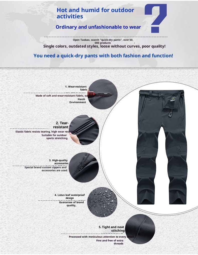 001 Summer Outdoor Men's Quick-Dry Lightweight Breathable Hiking Factory Direct Cross-Border Waterproof Multi-Pocket Pants_voghion.com