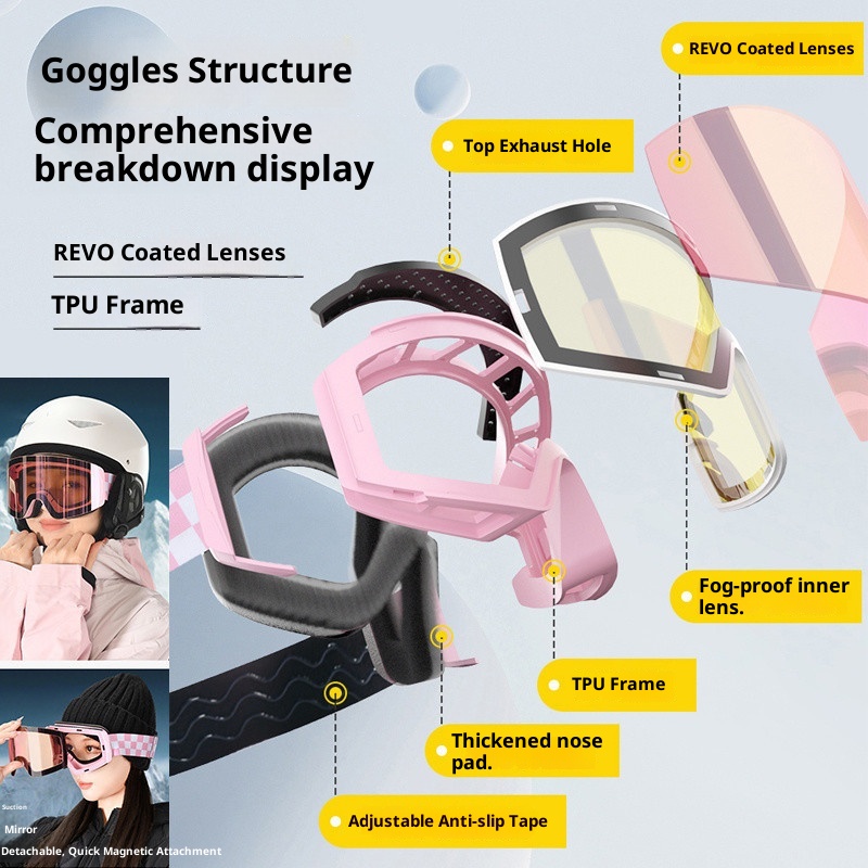 001 Professional Ski Helmet Hat Snow Goggles Integrated For Men Women Adults And Children Full Set Safety Gear_voghion.com