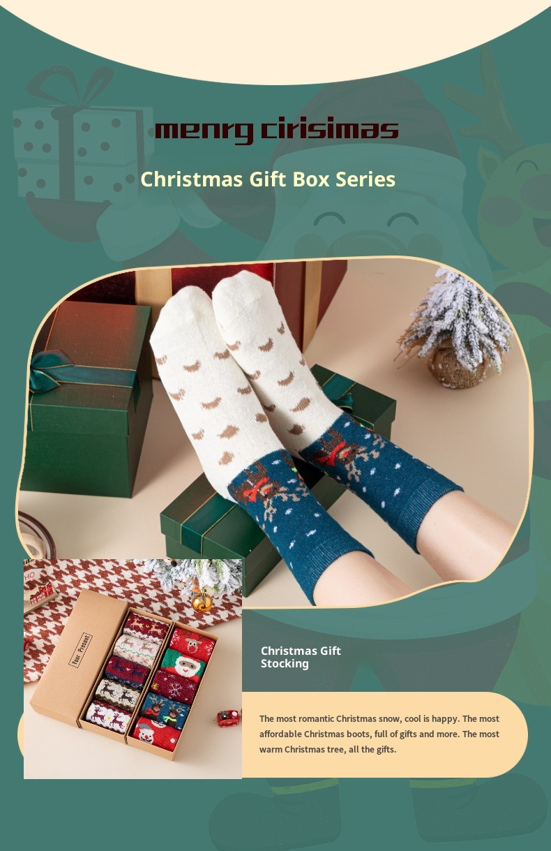 Lillian Weihnachtssocken für Damen, wadenlang, aus Wolle, japanischer Stil, mit Hirschmotiv, Herbst/Winter-Geschenkbox, einteilig, Dropshipping_voghion.com