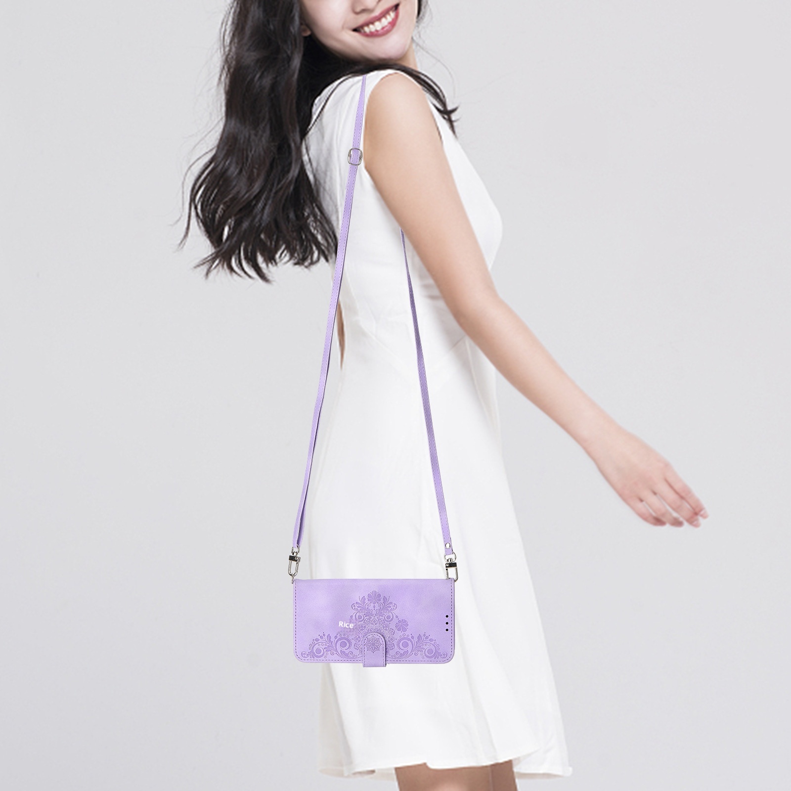 Custodia protettiva con slot per carte magnetiche in rilievo compatibile con iPhone 14 Pro Max, con tracolla e effetto pelle TechGlobe_voghion.com