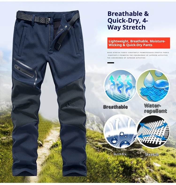 001 Outdoor Sports Casual Softshell For Men, Autumn Winter Fleece-Lined Thickened Warm Hiking Pants, Waterproof And_voghion.com