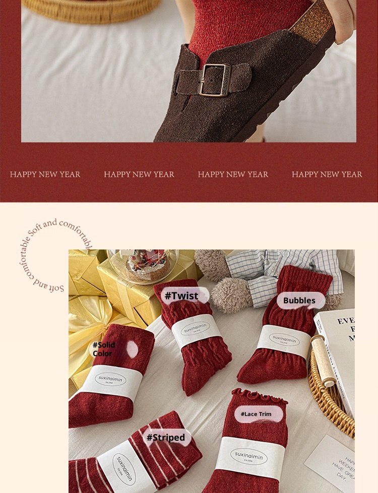 Calzini natalizi morbidi in lana rossa Angora di Lillian Suxinaimin, motivo: serpente, per donne, per capodanno_voghion.com