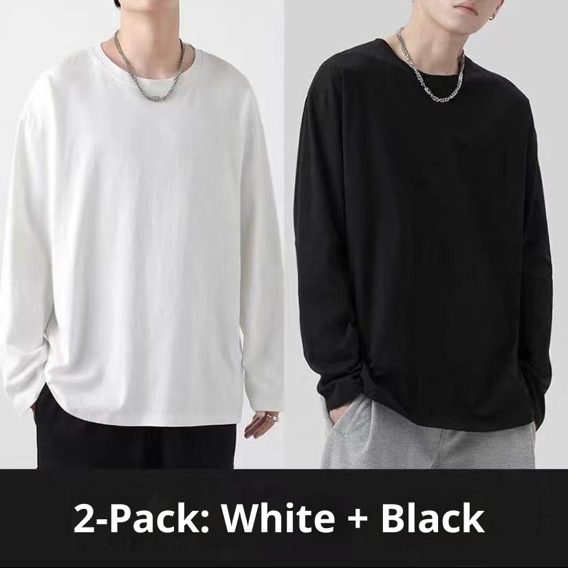 Maglietta a maniche lunghe da uomo in tinta unita, outfit da coppia, maglietta in stile giapponese, intimo, felpa girocollo_voghion.com