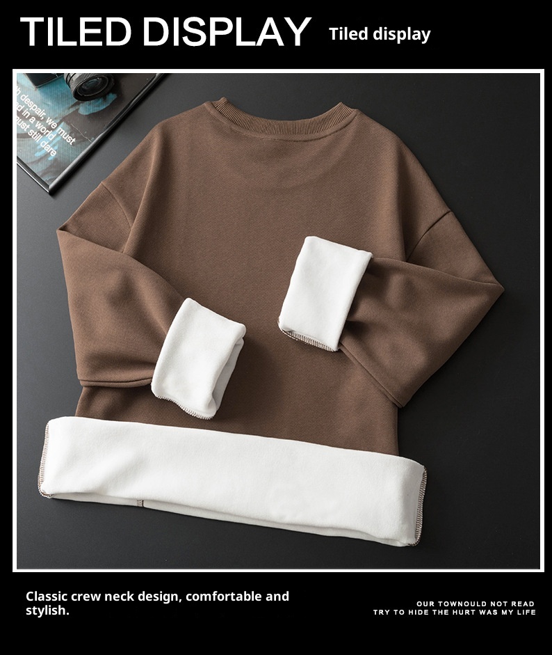 Felpa invernale imbottita con fodera in pile Anyang per uomo 2024, nuovo strato di base con scollo rotondo, calda e casual da uomo_voghion.com