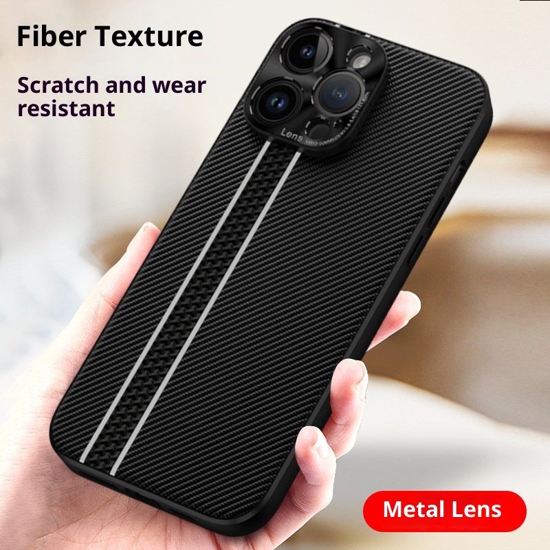 Custodia in fibra di carbonio TechGlobe Business per iPhone 15 Plus con strisce fluorescenti, custodia in pelle per iPhone 14 Pro Max, 13 XR_voghion.com