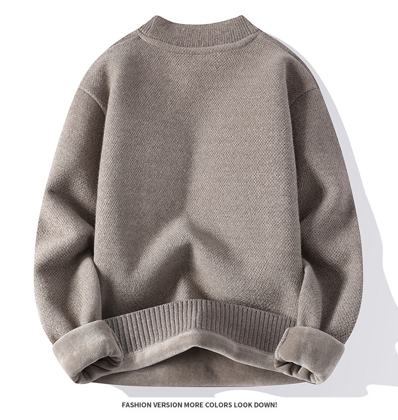 Maglione a collo alto da uomo all'ingrosso, foderato in pile, spesso, tinta unita, vestibilità ampia, casual, pile integrato, caldo_voghion.com