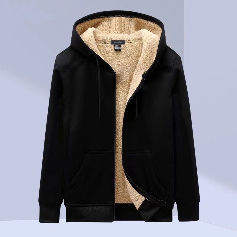 boy Autumn Winter Sweatshirt Fleece Lined Thickened Sports Casual Cotton Jacket Men's Warm Lamb Wool Loose Hooded Cardigan_voghion.com