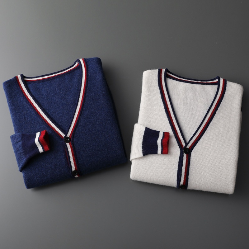Ragazzo Ragazzo Autunno Inverno Cardigan in lana di medio spessore con scollo a V da uomo Color-Block Sho Maglione a maniche lunghe Giacca casual ampia Base_voghion.com