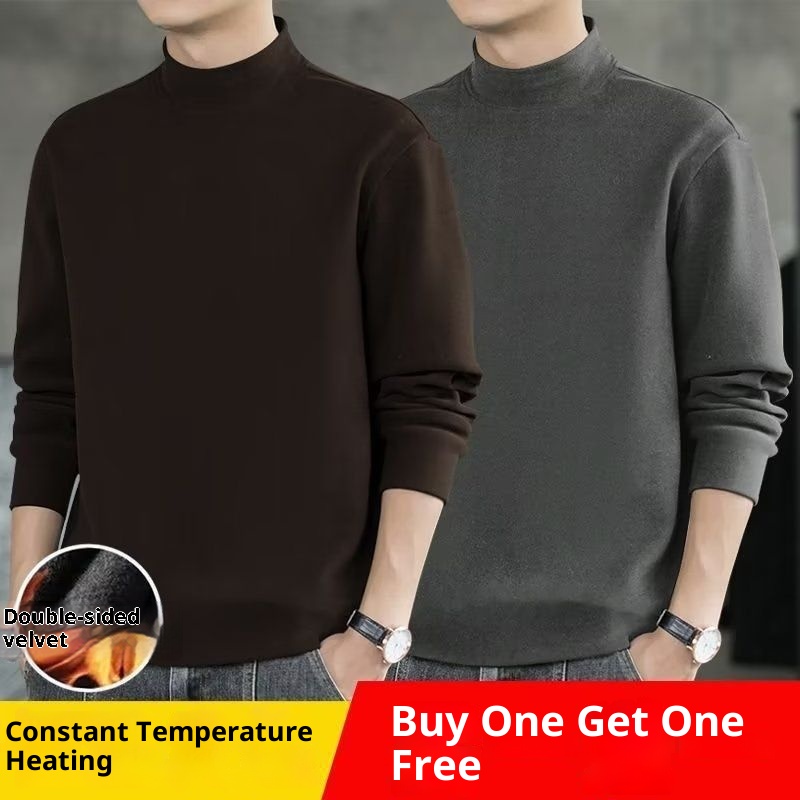 Thermofleece-Sweatshirt für Jungen, Herbst 2024, halbhoher Kragen, lockeres Langarmshirt, wärmendes Basic-Shirt, Herren-Jugendtrend_voghion.com