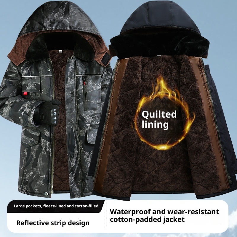 boy Reflective Strip Large Pocket Fleece Lined Thickened Warm Workwear Jacket Men's Wear-Resistant Windproof Waterproof_voghion.com