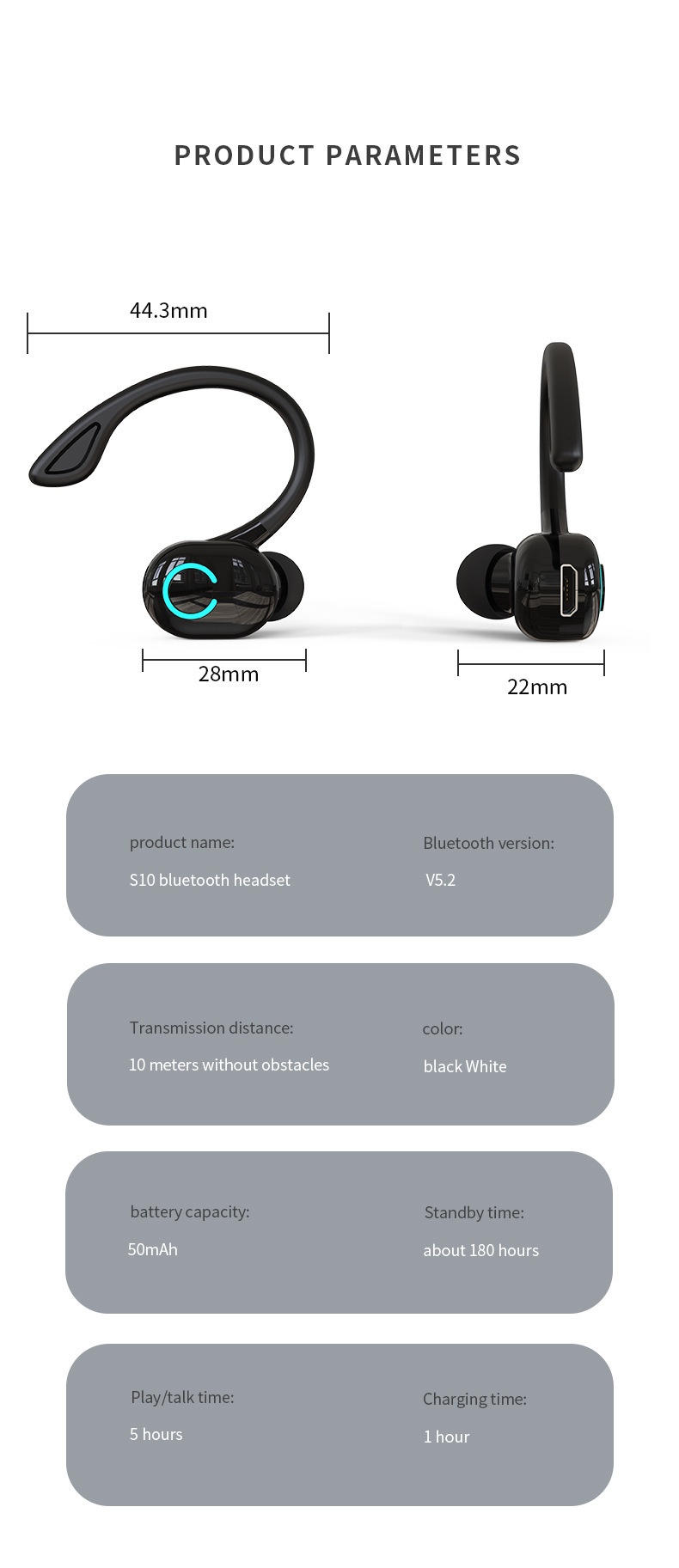 3c Hot-selling W6 Bluetooth Single Ear Hook Wireless Sports Earphone Cross-border Wholesale_voghion.com
