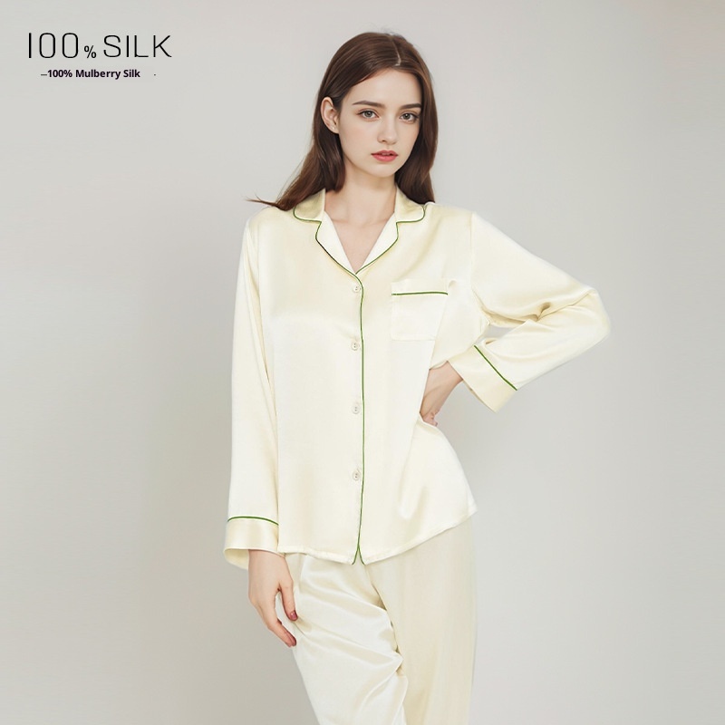 ChicShe European And American Plus Size Pajamas For Women Summer New Sleeve Long Pants 100% Mulberry Silk Thin Homewear Set_voghion.com