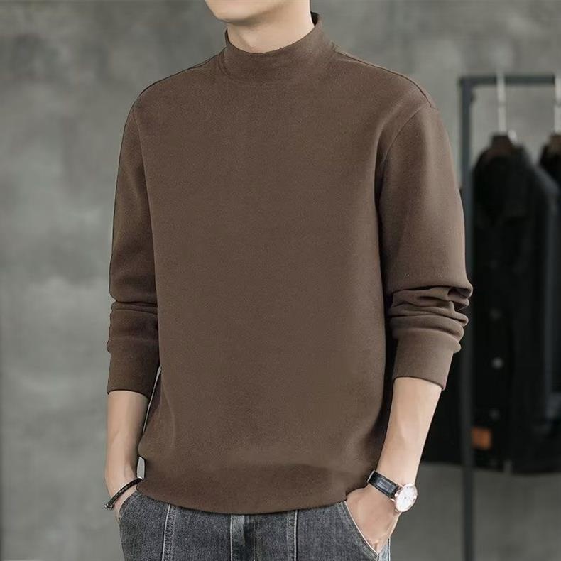 Thermofleece-Sweatshirt für Jungen, Herbst 2024, halbhoher Kragen, lockeres Langarmshirt, wärmendes Basic-Shirt, Herren-Jugendtrend_voghion.com
