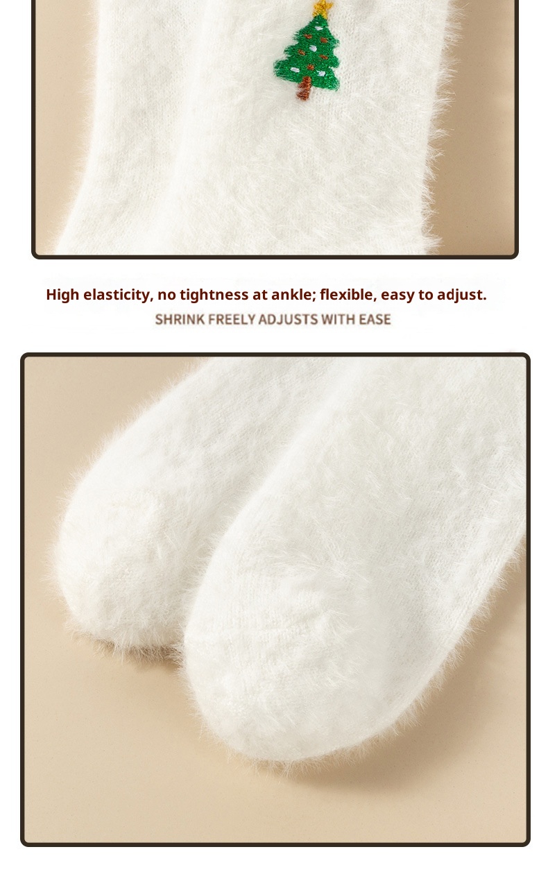 Lillian Lillian Autumn Winter Women White Mink Velvet Snowman Santa Claus Christmas Tree Elements Thickened Warm Socks_voghion.com