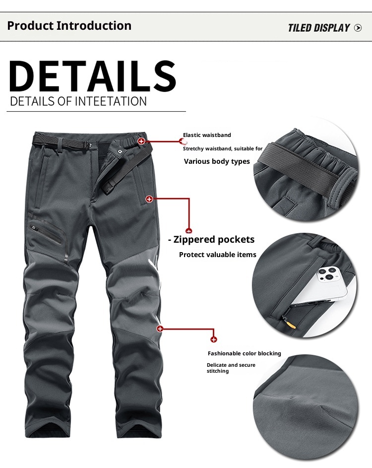 001 Outdoor Sports Casual Softshell For Men, Autumn Winter Fleece-Lined Thickened Warm Hiking Pants, Waterproof And_voghion.com