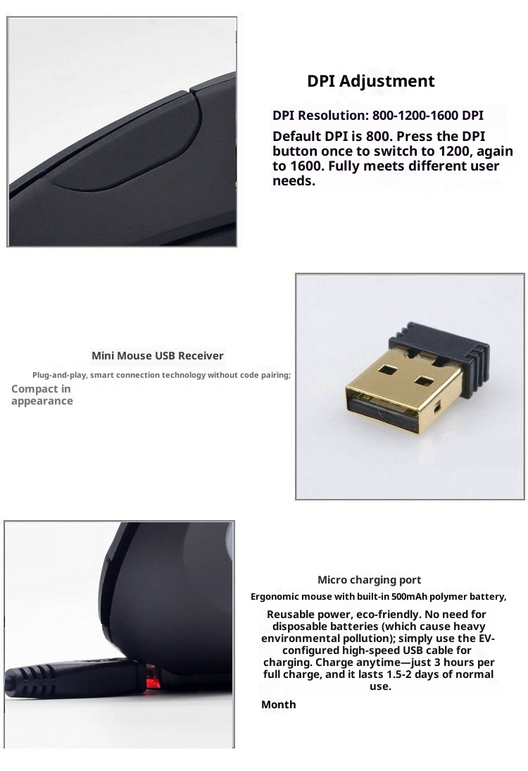 Techglobe New Business Rechargeable Wireless Black Foreign Trade Cross-Border E-commerce Computer Laptop Vertical Mouse Wholesale_voghion.com