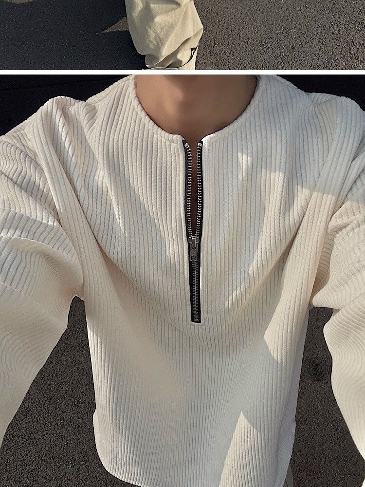 Maglietta da uomo in stile americano con mezza cerniera e colletto alla coreana, strato di base Cleanfit a maniche lunghe per primavera e autunno, Tough Guy_voghion.com