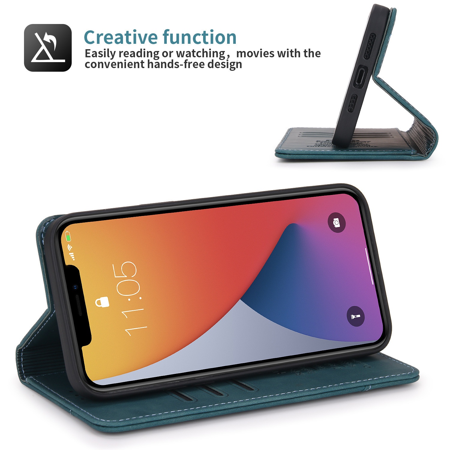 Custodia a portafoglio in pelle con slot per schede NFC e flip cover in PU con effetto pelle al tatto, adatta per iPhone 12 P40_voghion.com