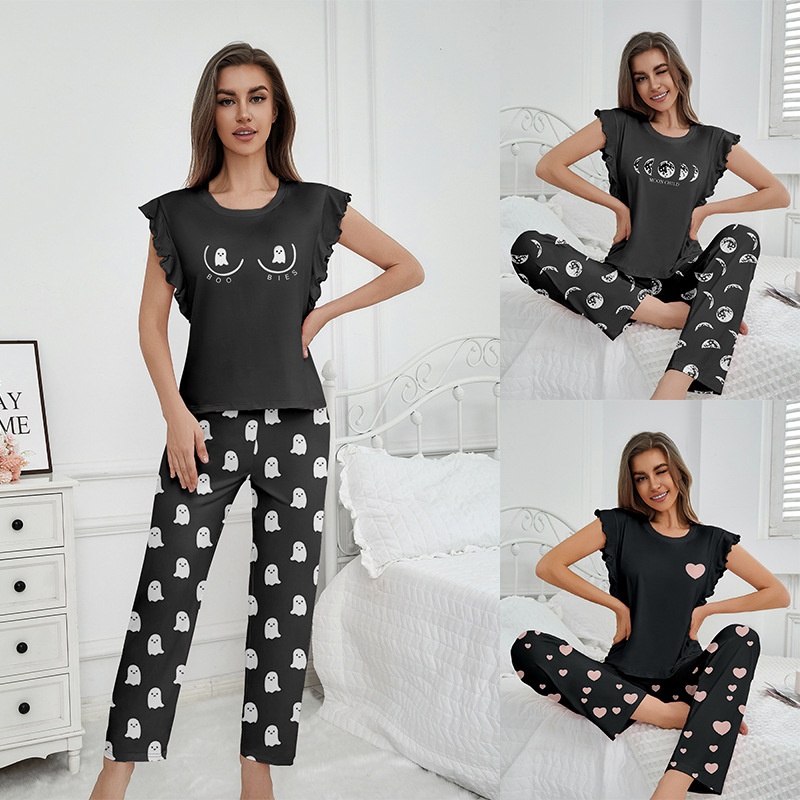 ChicShe 2024 New Cross-Border European And American Style Short Sleeve T-Shirt Long Pants Women's Pajamas Casual Comfortable_voghion.com