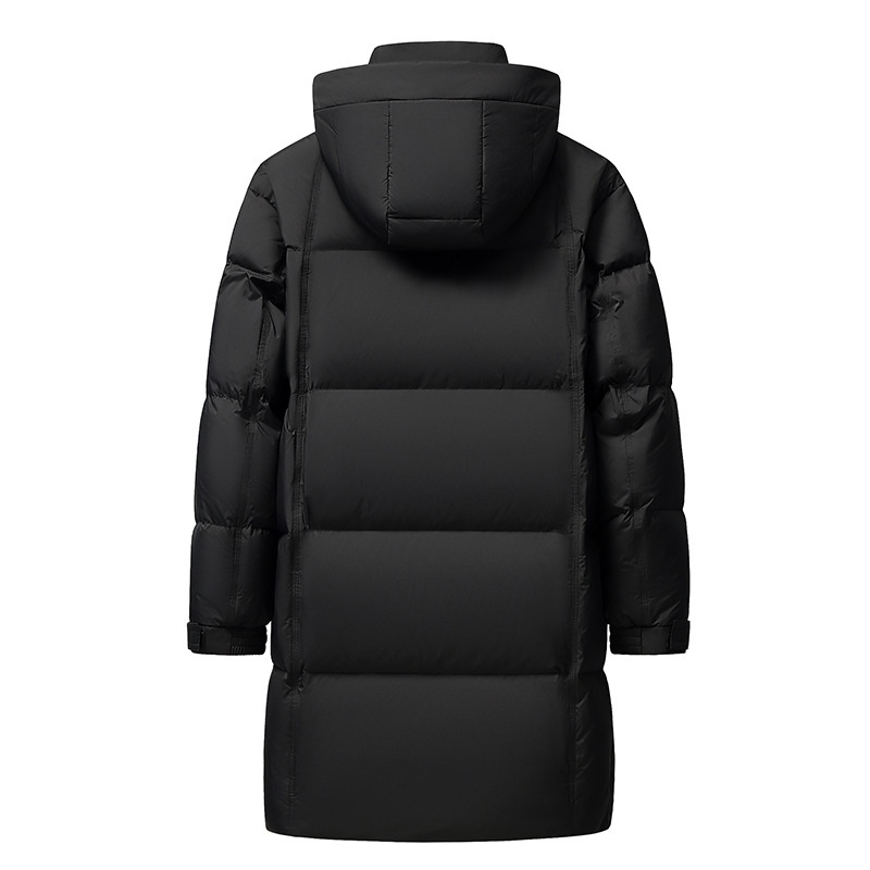 Winterjacke für Herren, Modell 2025: Lange, dicke, warme, weiße Daunenjacke mit Kapuze – perfekt für Männer mittleren Alters und Väter._voghion.com