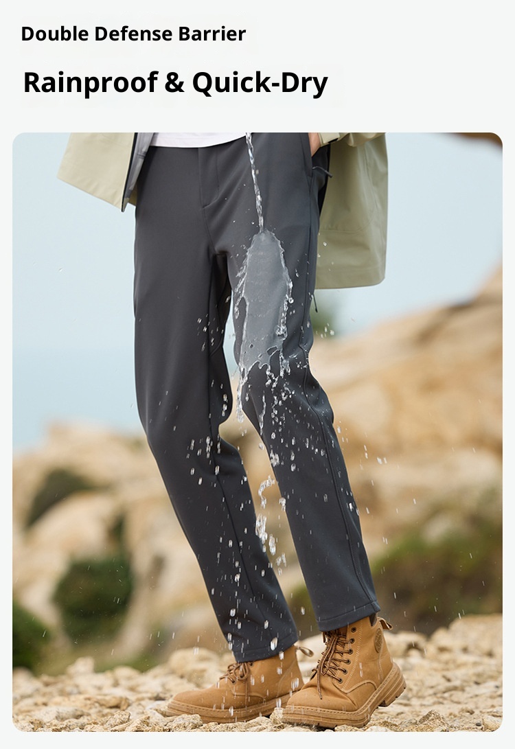 001 JHOD351624 Pantaloni dritti elasticizzati antivento impermeabili foderati in pile, spessi e caldi_voghion.com